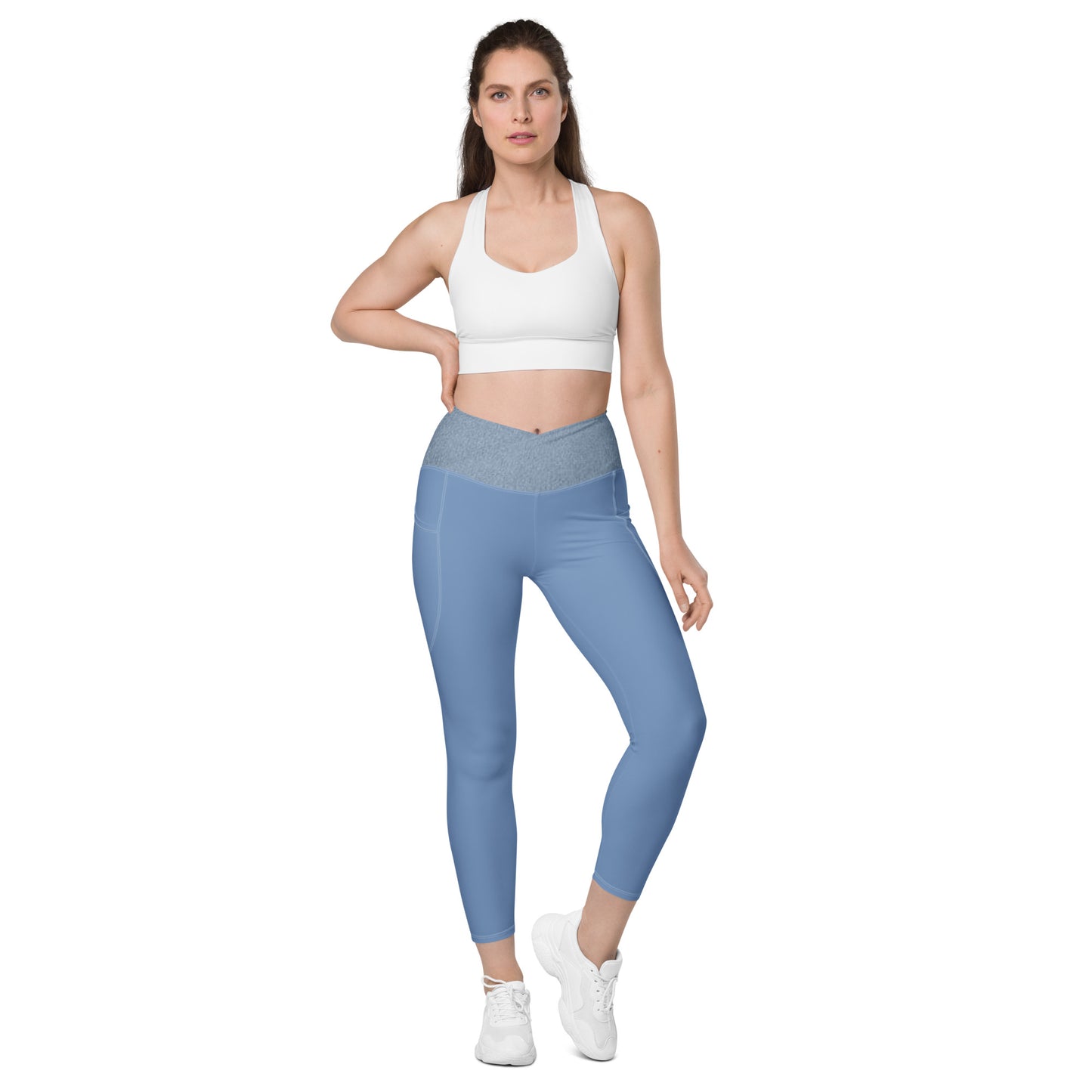 Angélique's Angel Sport Dual Tone Cornflower Blue Crossover Leggings With Pockets