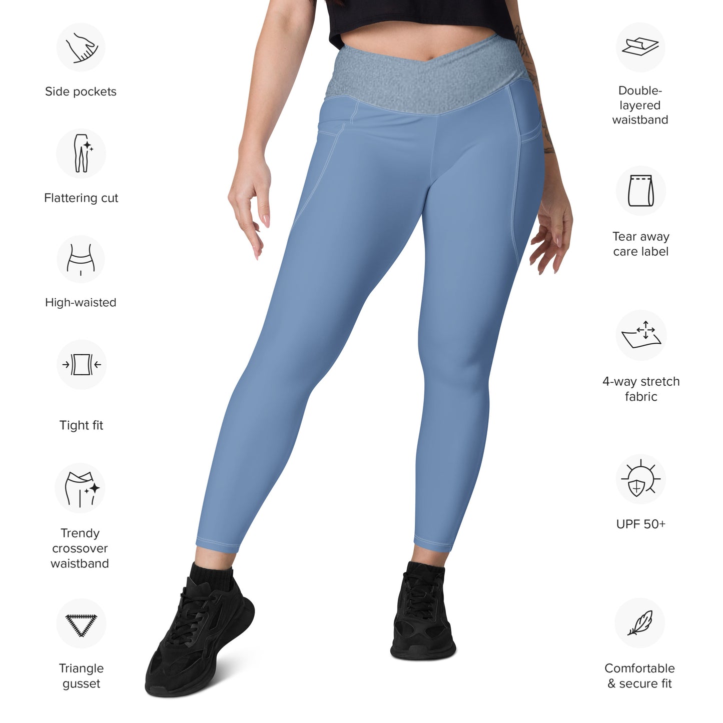 Angélique's Angel Sport Dual Tone Cornflower Blue Crossover Leggings With Pockets