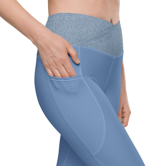 Angélique's Angel Sport Dual Tone Cornflower Blue Crossover Leggings With Pockets