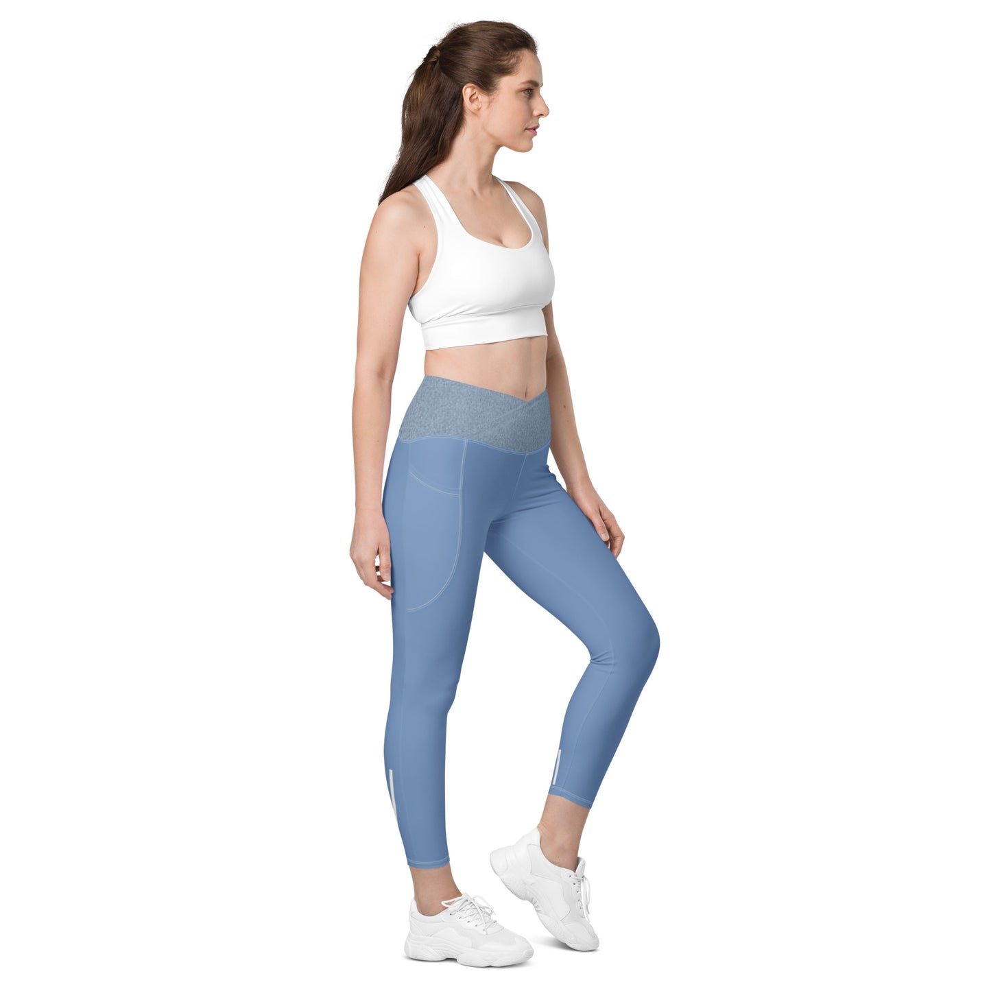 Angélique's Angel Sport Dual Tone Cornflower Blue Crossover Leggings With Pockets