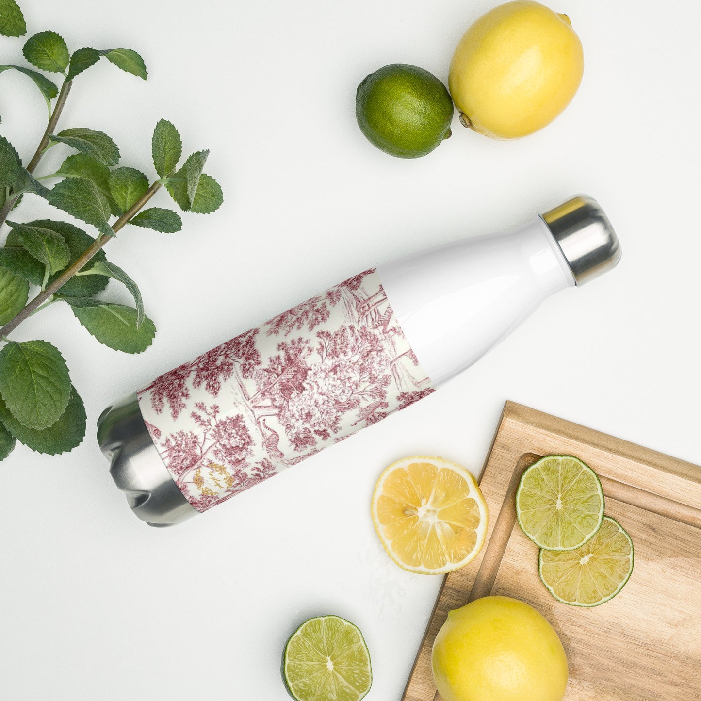 Rouge Toile De Jouy Stainless Steel Water Bottle