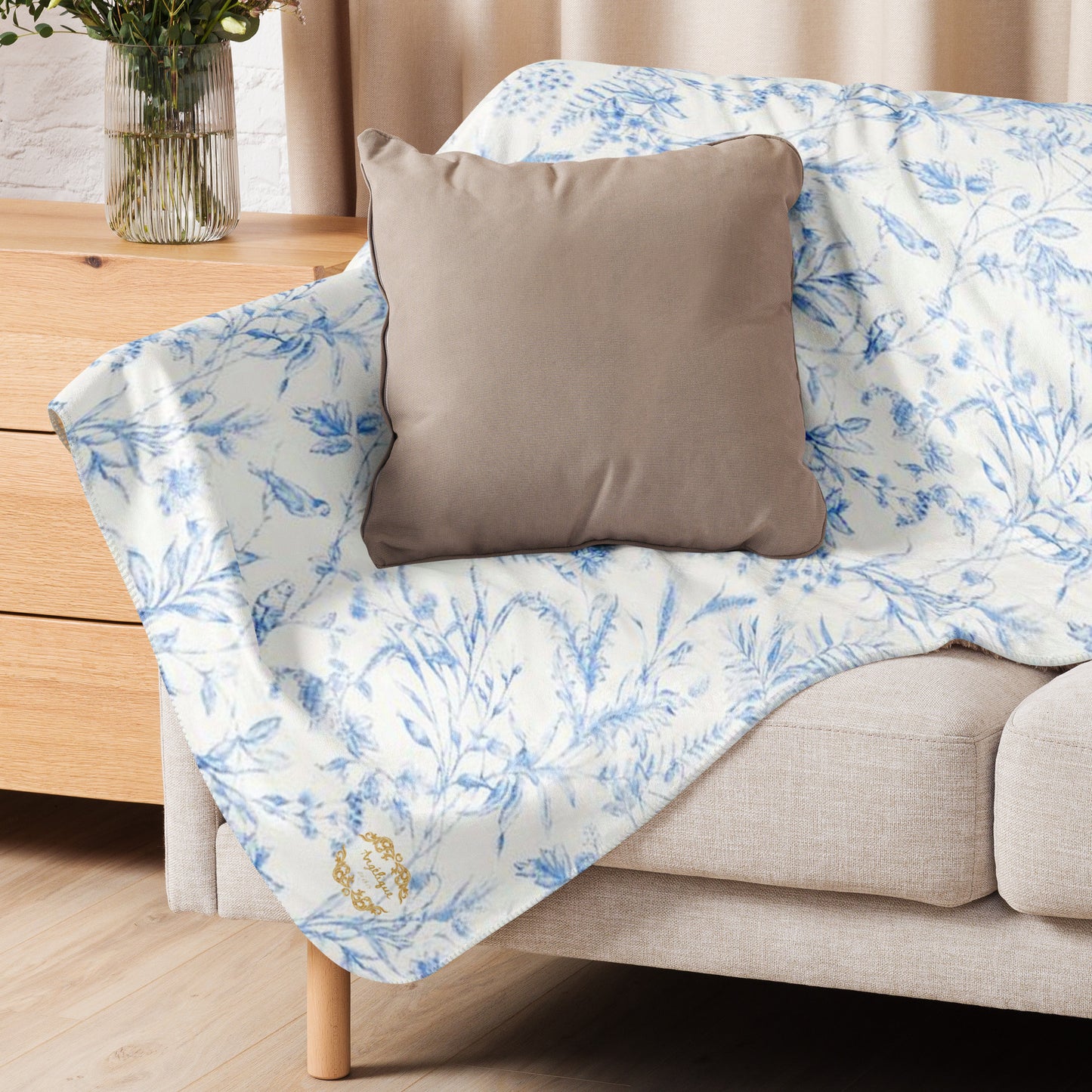 Bleu Toile Sherpa Blanket