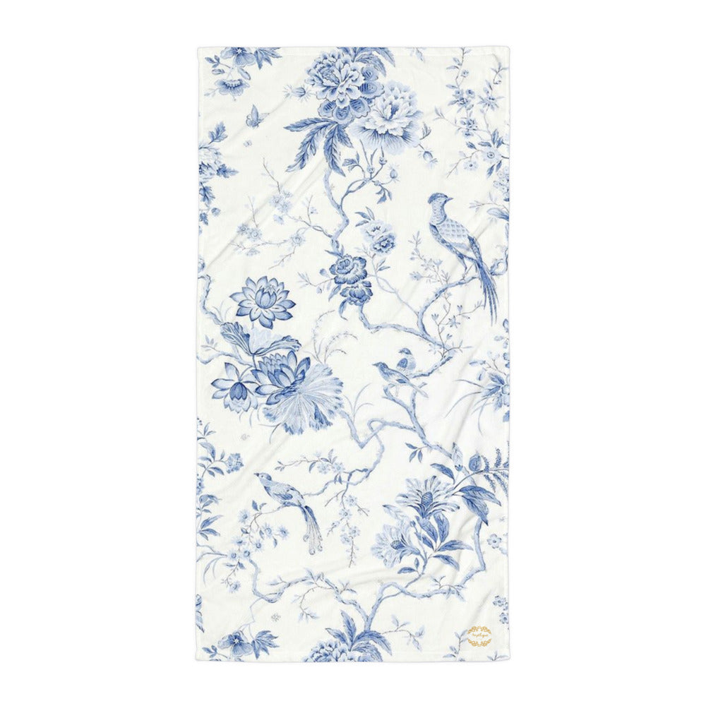 Oriental Bleu Floral Birds Towel