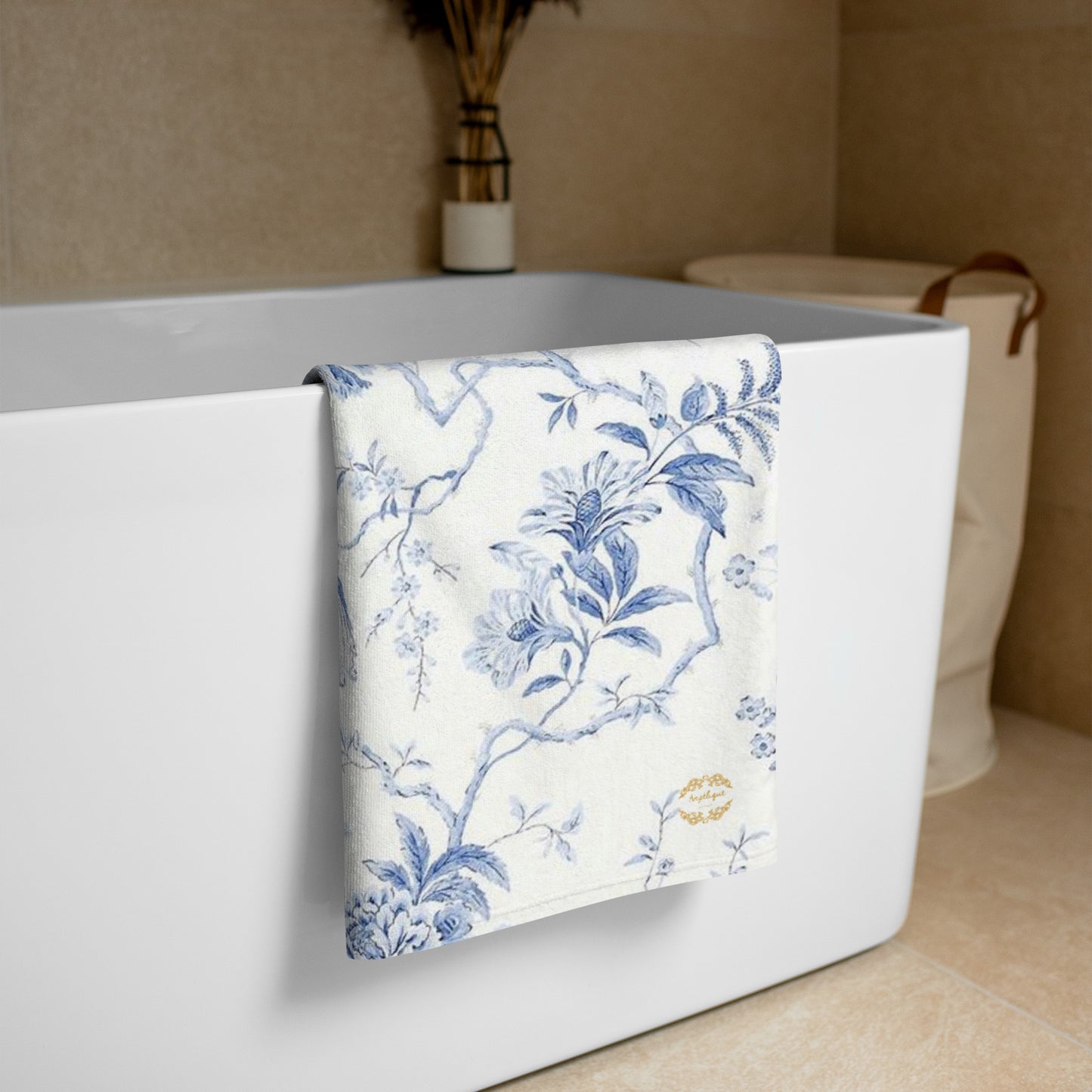 Oriental Bleu Floral Birds Towel